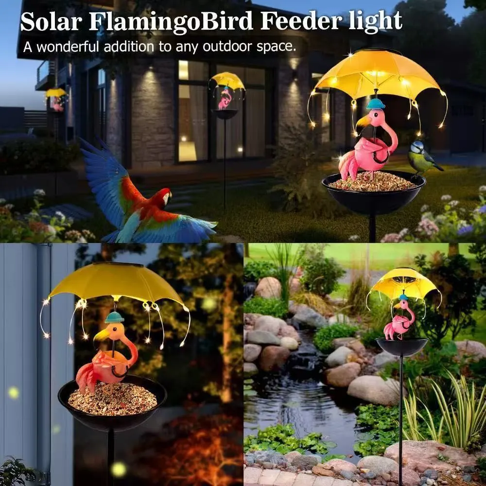 Đèn sân vườn NLMT Regoo RG3137, kiêm khay cho chim ăn, hình thú đội ô, decor ngoài trời