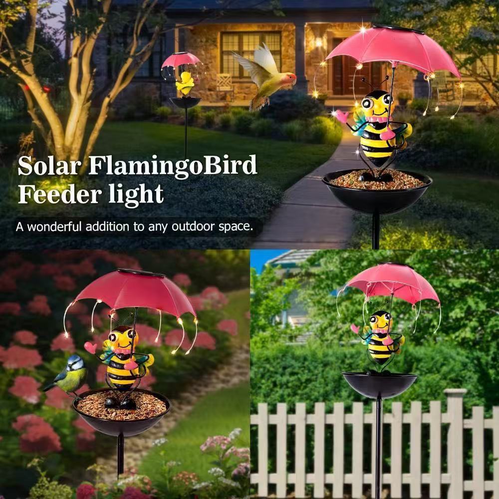 Đèn sân vườn NLMT Regoo RG3137, kiêm khay cho chim ăn, hình thú đội ô, decor ngoài trời