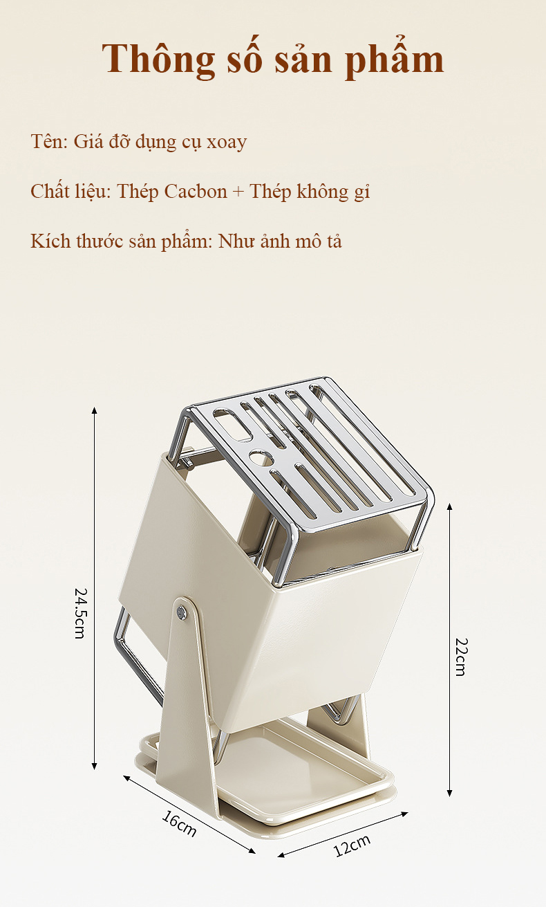 Giá đỡ dao bếp xoay 30 độ có khay thoát nước để bàn