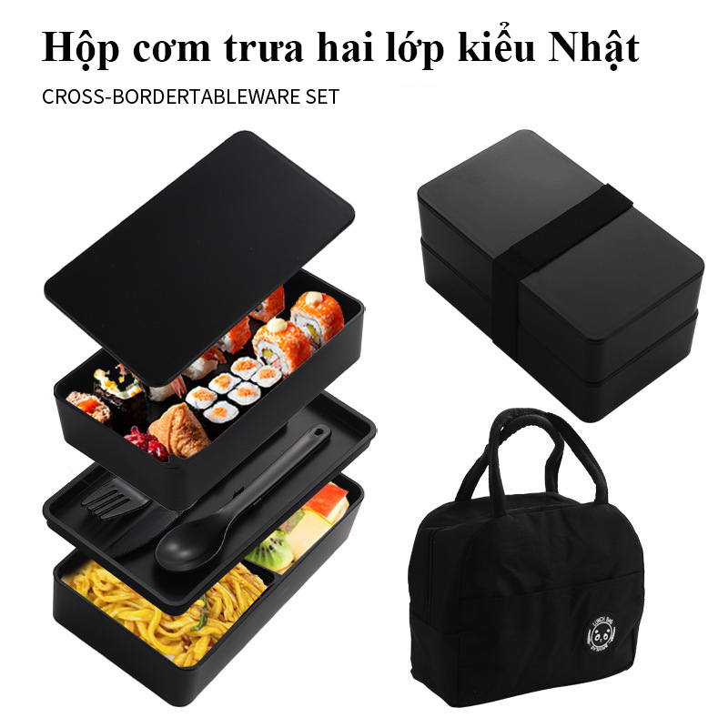 Hộp cơm 2 tầng Regoo, 800–1000ml, kèm túi giữ nhiệt, dùng được trong lò vi sóng