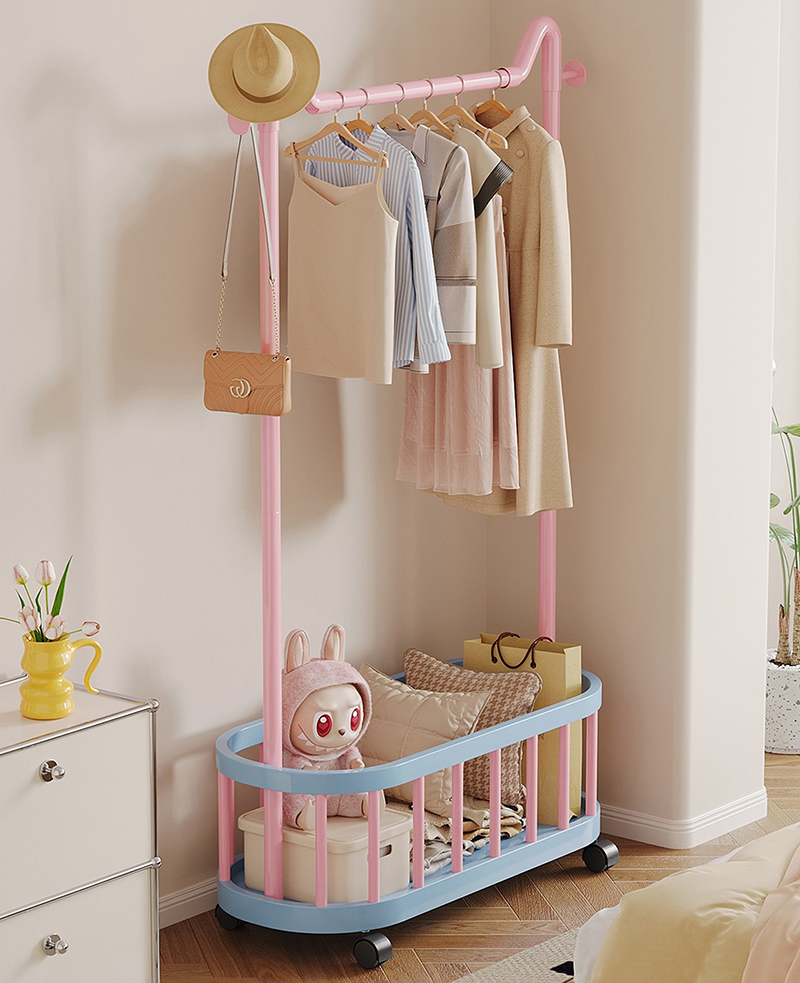 Giá treo quần áo Regoo RG3033 để sàn, có giỏ dưới, bánh xe, size 60/80/100cm