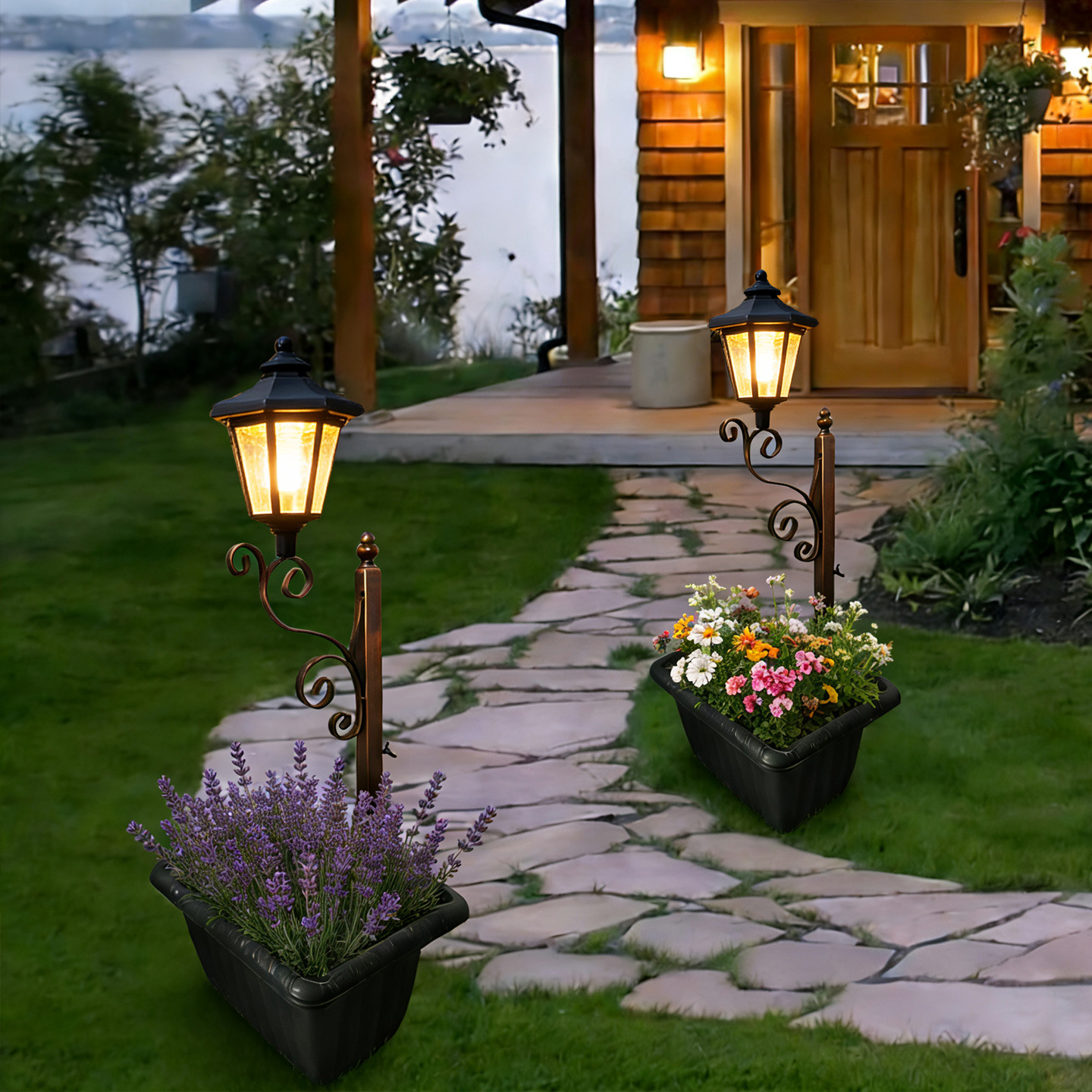 Đèn cắm chậu trồng cây năng lượng mặt trời Regoo RG3138, IP44, sáng khoảng 6–12 giờ, decor sân vườn ngoài trời