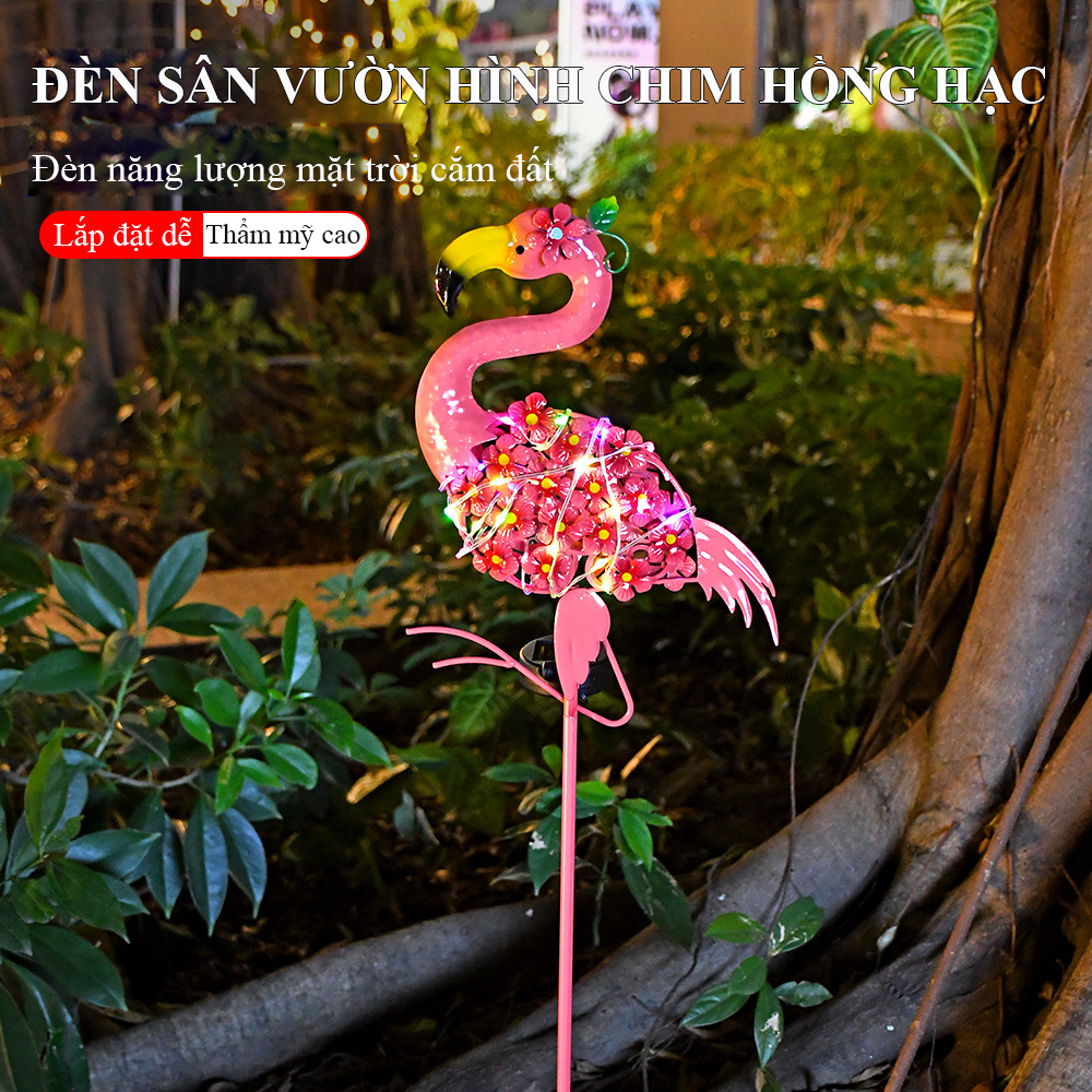 Đèn hồng hạc năng lượng mặt trời Regoo, 0.5W, chống nước IP44, sáng 6-12 giờ, decor sân vườn