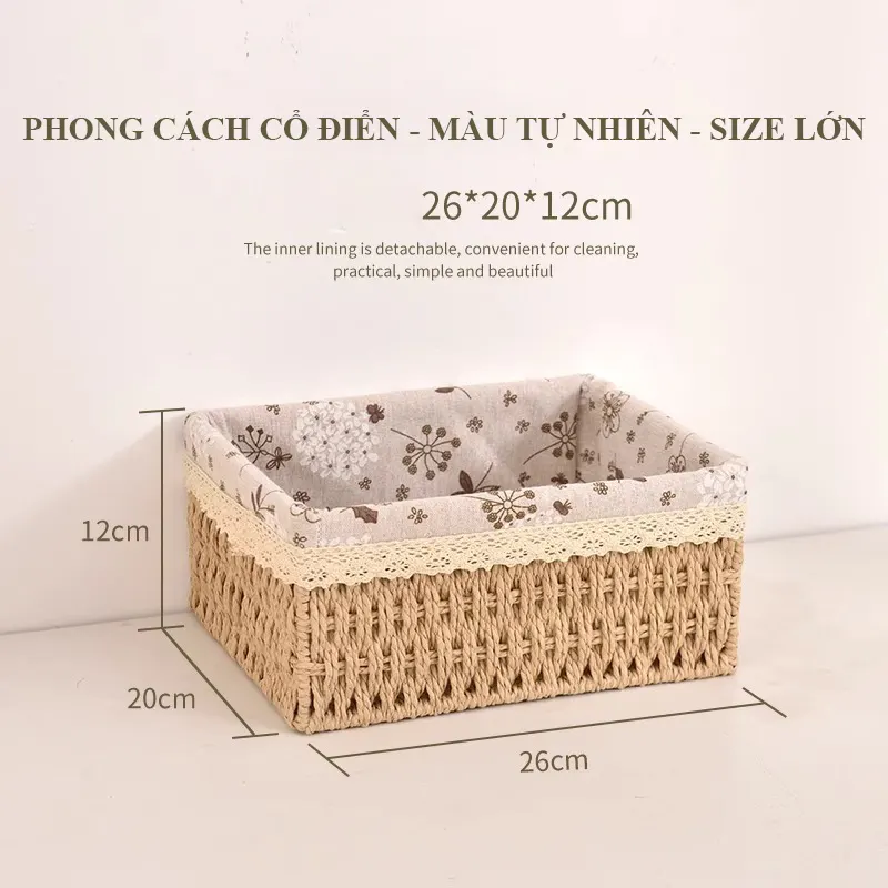 Hộp đựng đồ để bàn Regoo kiểu dệt giả mây, 3 size nhỏ/trung/lớn, giúp không gian gọn gàng RG841