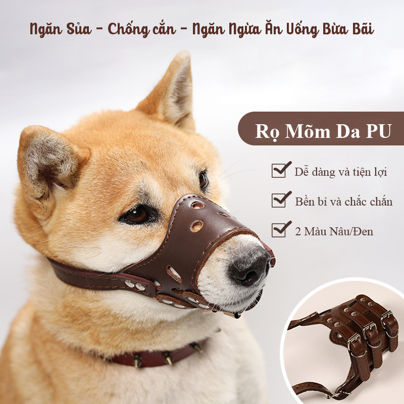 Rọ mõm chó da PU chống cắn chống sủa chống ăn bậy, mõm chó cho chó nhỏ vừa lớn, phụ kiện huấn luyện chó XS  - XXL
