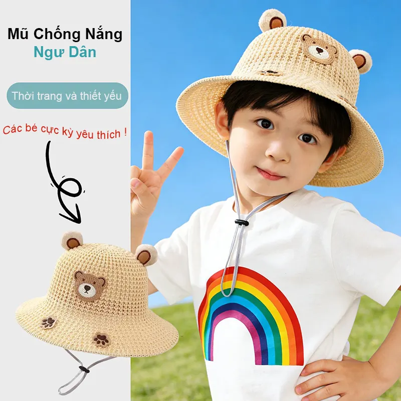Mũ chống nắng trẻ em RG1642 kiểu bucket, vành rộng, phù hợp cho bé trai và bé gái, dùng đi chơi ngoài trời.