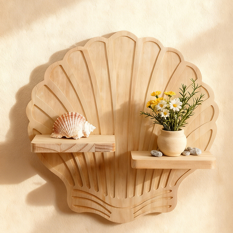 Kệ treo tường vỏ sò Regoo RG2041 gỗ decor boho bày nến thơm, cây mini và đồ trang trí nhẹ - Kệ treo tường hình vỏ sò phong cách Bohemian, dùng để decor không gian và bày đồ trang trí nhỏ