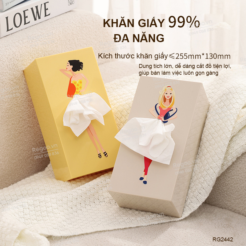 Hộp đựng khăn giấy Regoo RG2442, nhựa ABS, họa tiết cô gái, để bàn gọn đẹp, hộp rút giấy ăn đa năng cho phòng khách bàn trà quán cafe phong cách hiện đại