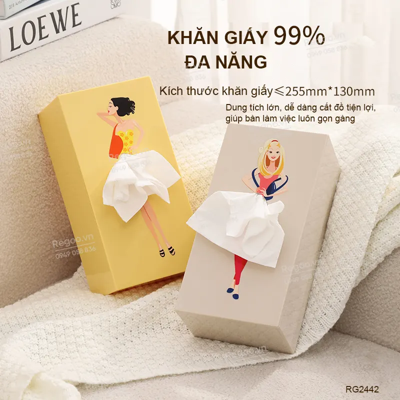 Hộp đựng khăn giấy Regoo RG2442, nhựa ABS, họa tiết cô gái, để bàn gọn đẹp, hộp rút giấy ăn đa năng cho phòng khách bàn trà quán cafe phong cách hiện đại