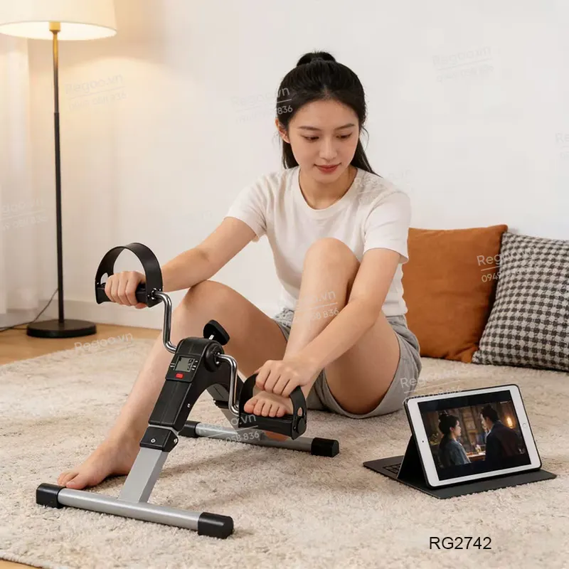 Xe đạp tập mini Regoo gấp gọn kê chân bàn làm việc RG2742, dụng cụ tập chân, có thể gập lại, thiết bị tập thể dục và đốt mỡ mini tiết kiệm không gian