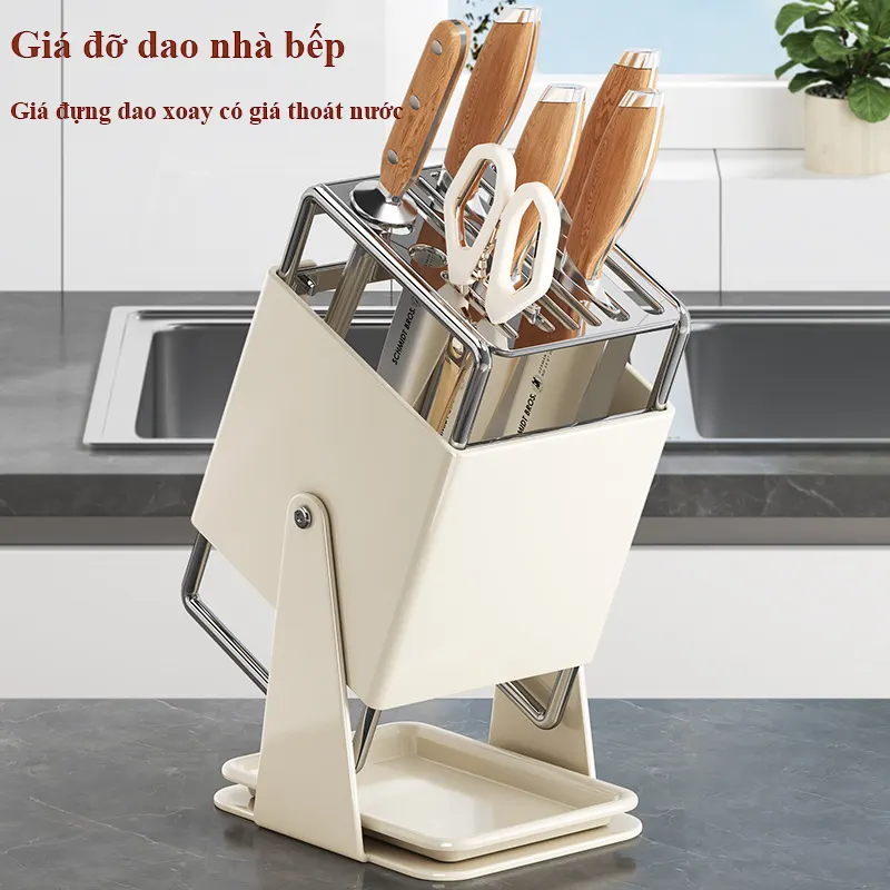 Giá đỡ dao bếp xoay 30 độ có khay thoát nước để bàn
