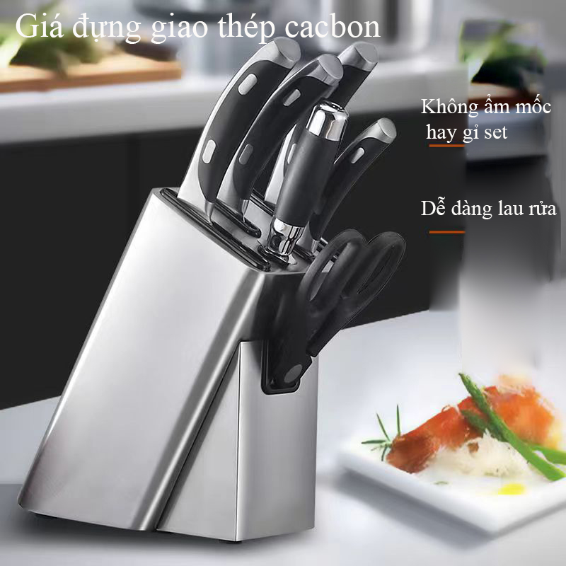 Giá cắm dao inox Regoo RG2133 6 khe kiểu nghiêng, để bàn gọn bếp, dễ cất lấy dao