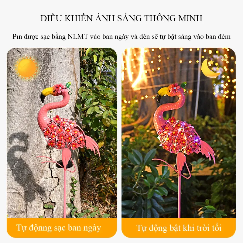 Đèn hồng hạc năng lượng mặt trời Regoo, 0.5W, chống nước IP44, sáng 6-12 giờ, decor sân vườn RG542
