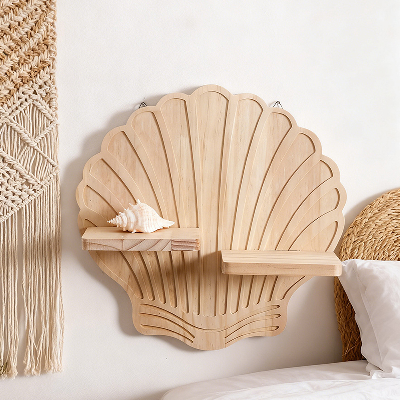 Kệ treo tường vỏ sò Regoo RG2041 gỗ decor boho bày nến thơm, cây mini và đồ trang trí nhẹ - Kệ treo tường hình vỏ sò phong cách Bohemian, dùng để decor không gian và bày đồ trang trí nhỏ