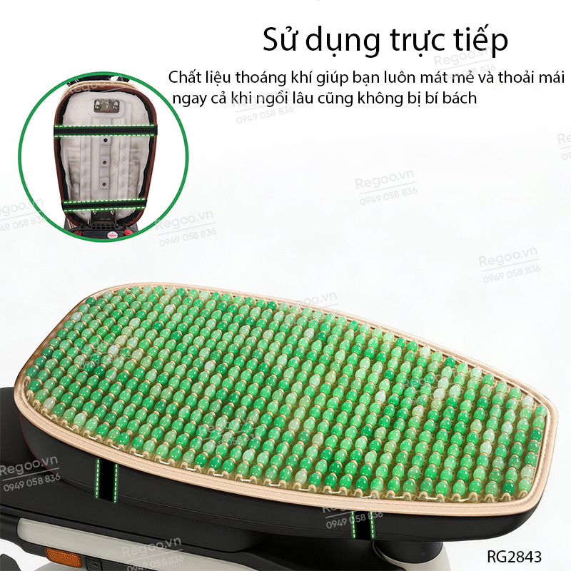 Tấm lót yên xe matxa cách nhiệt thư giãn cho xe máy, xe điện giả ngọc có bề mặt hạt lăn hỗ trợ thoáng khí, chống trượt và dùng được nhiều mùa.