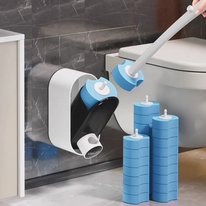 Bàn chải bồn cầu dùng một lần không góc chết RG1832, bộ cọ treo tường nhà vệ sinh có đầu thay thế thần thánh sẵn chất tẩy tự làm sạch nhà vệ sinh gia đình