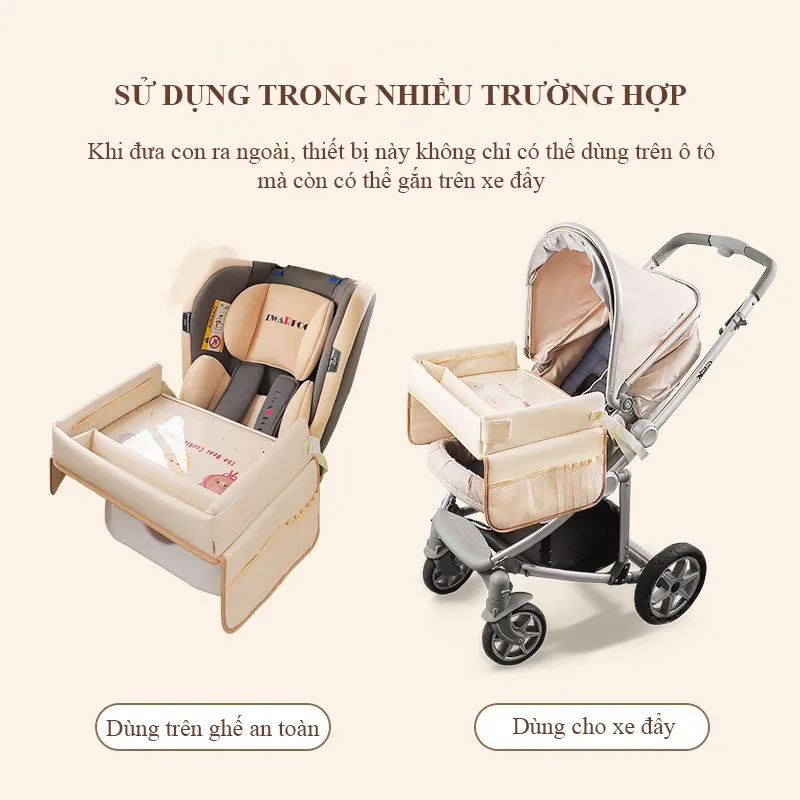 Bàn đa năng thông minh để ghế an toàn cho trẻ em trên ô tô RG1833 - Bàn ăn đựng đồ chống thấm nước  - Bàn đa năng cho bé học tập và chơi mỗi khi đi xe mẫu mới 2026