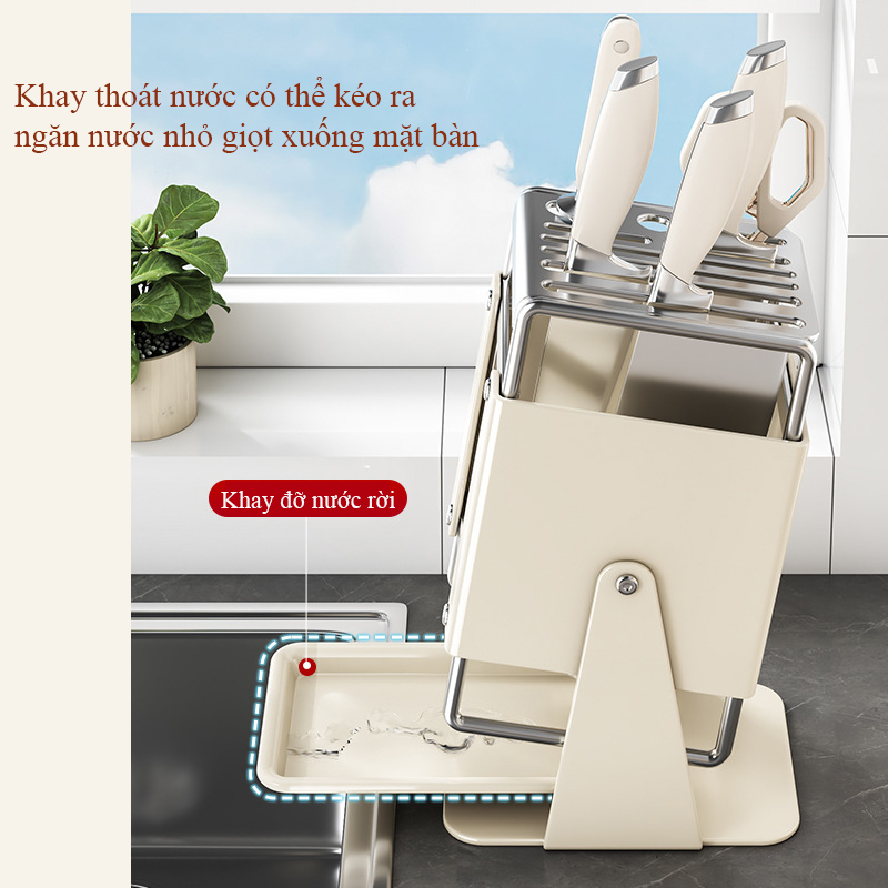 Giá đỡ dao bếp xoay 30 độ có khay thoát nước để bàn