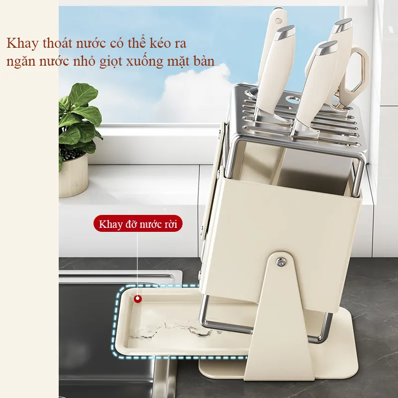 Giá đỡ dao bếp xoay 30 độ có khay thoát nước để bàn