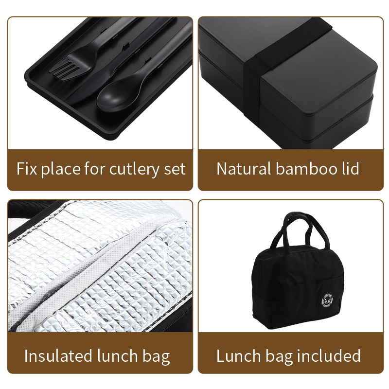 Hộp cơm 2 tầng Regoo, 800–1000ml, kèm túi giữ nhiệt, dùng được trong lò vi sóng