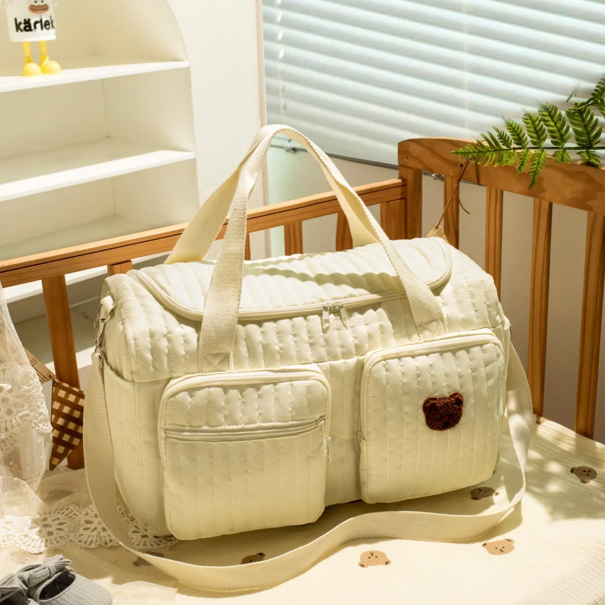 Túi xách mẹ và bé họa tiết gấu dễ thương RG1731, túi đựng đồ đa năng phong cách hoạt hình dung tích lớn