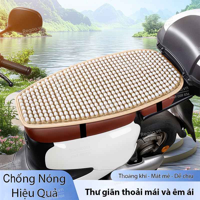 Tấm lót yên xe matxa cách nhiệt thư giãn cho xe máy, xe điện giả ngọc có bề mặt hạt lăn hỗ trợ thoáng khí, chống trượt và dùng được nhiều mùa.