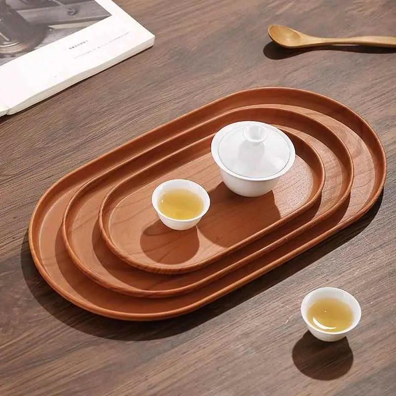Bộ khay vân gỗ Regoo 3 chiếc, nhựa PP, 3 kích thước dùng đựng trà, cốc nước và bánh