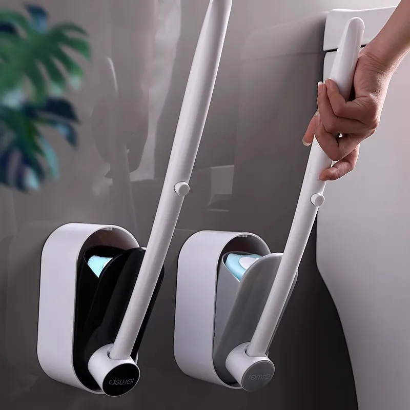 Bàn chải bồn cầu dùng một lần không góc chết RG1832, bộ cọ treo tường nhà vệ sinh có đầu thay thế thần thánh sẵn chất tẩy tự làm sạch nhà vệ sinh gia đình