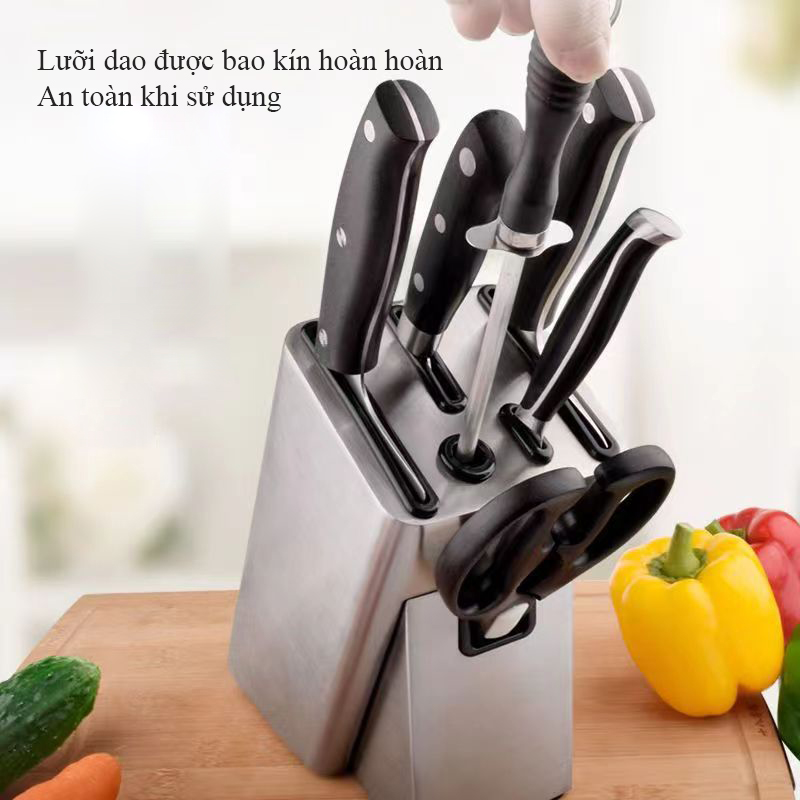 Giá cắm dao inox Regoo RG2133 6 khe kiểu nghiêng, để bàn gọn bếp, dễ cất lấy dao