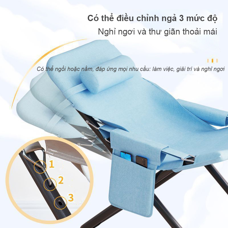Ghế tựa thư giãn nghỉ trưa gấp gọn Regoo RG1741, khung kim loại, 3 mức điều chỉnh, dùng tại nhà, không kèm đôn