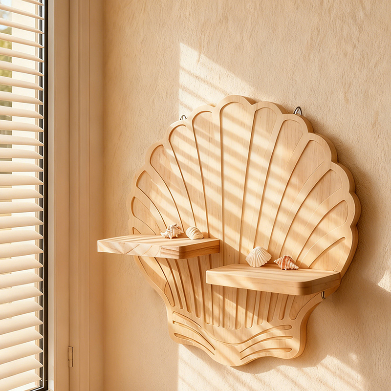 Kệ treo tường vỏ sò Regoo RG2041 gỗ decor boho bày nến thơm, cây mini và đồ trang trí nhẹ - Kệ treo tường hình vỏ sò phong cách Bohemian, dùng để decor không gian và bày đồ trang trí nhỏ