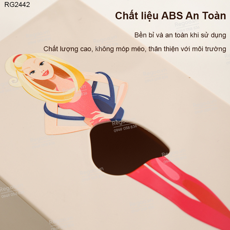 Hộp đựng khăn giấy Regoo RG2442, nhựa ABS, họa tiết cô gái, để bàn gọn đẹp, hộp rút giấy ăn đa năng cho phòng khách bàn trà quán cafe phong cách hiện đại