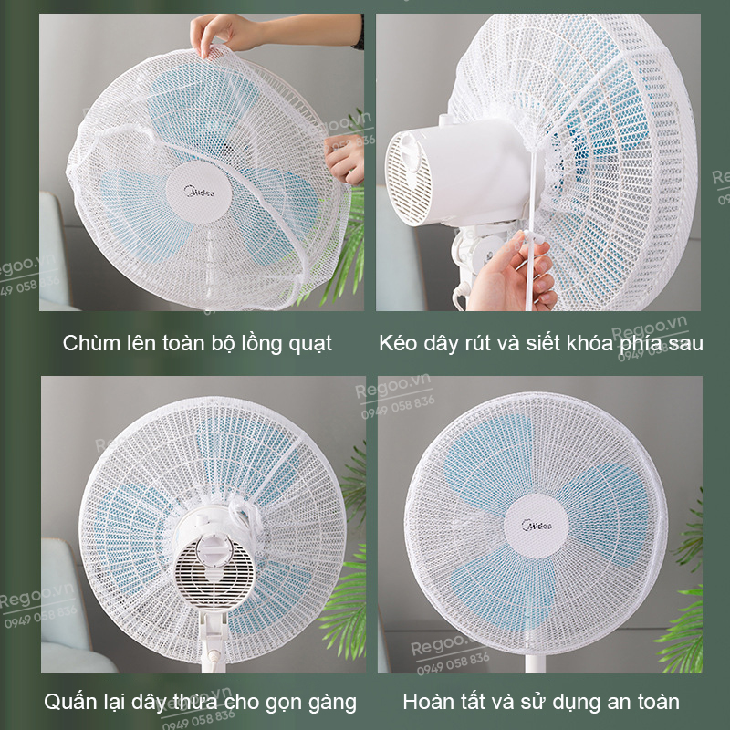 Lưới chụp quạt Regoo RG2841 set 5 chiếc, hạn chế kẹp tay và bám bụi, dùng cho quạt điện gia đình, phù hợp nhà có trẻ nhỏ.