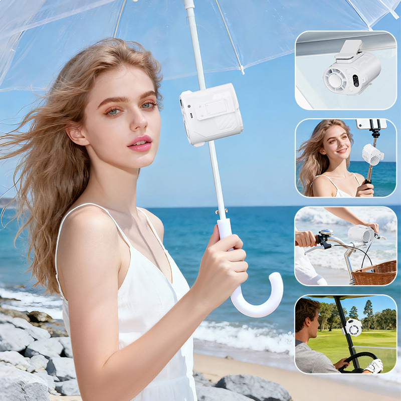 Quạt làm mát kẹp đa năng bản nâng cấp siêu nhẹ 2026, Quạt treo ô/ treo xe đẩy, quạt đeo cổ tốc độ cao đi du lịch, dã ngoại, đạp xe và hoạt động thể thao ngoài trời