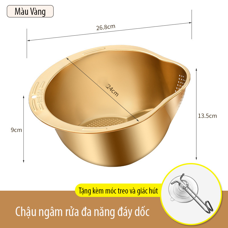 Chậu vo gạo inox 304 Regoo RG1634 đáy nghiêng thoát nước, dùng vo gạo rửa rau và chắt nước gọn hơn