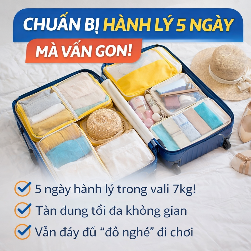 Chuẩn bị hành lý 5 ngày mà vẫn gọn: đừng xếp theo cảm giác, hãy xếp theo lịch trình