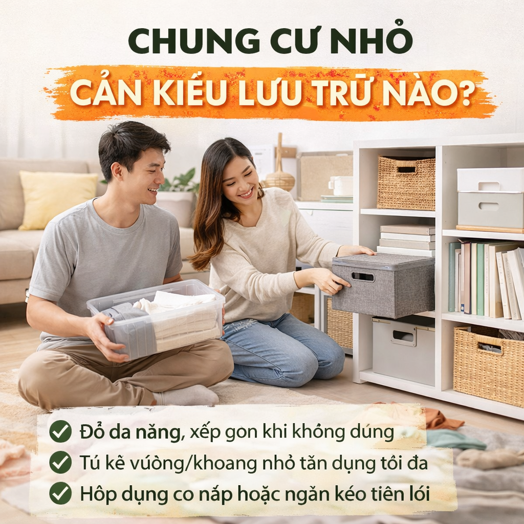 Chung cư nhỏ cần kiểu lưu trữ nào? Chọn đúng kệ hay tủ để nhà đỡ chật