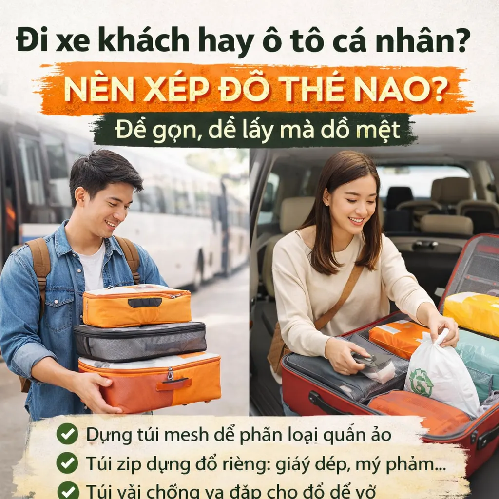 Đi xe khách hay ô tô cá nhân nên xếp đồ thế nào để gọn, dễ lấy và đỡ mệt?