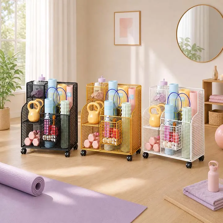 Giá đựng thảm yoga Regoo RG10861, nhiều ngăn có bánh xe, sắp xếp dụng cụ tập luyện gọn gàng