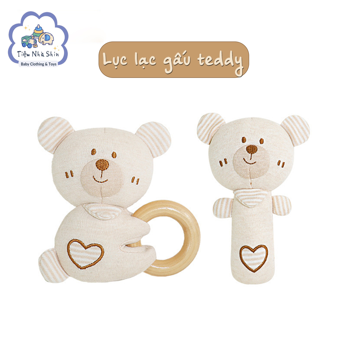 [Quà Sơ Sinh] Lục lạc sơ sinh Regoo bộ 2 món RG2049, vải sợi tre và gỗ rắn hữu cơ an toàn cho bé - Xúc xắc gặm nướu thú nhồi bông cho trẻ sơ sinh