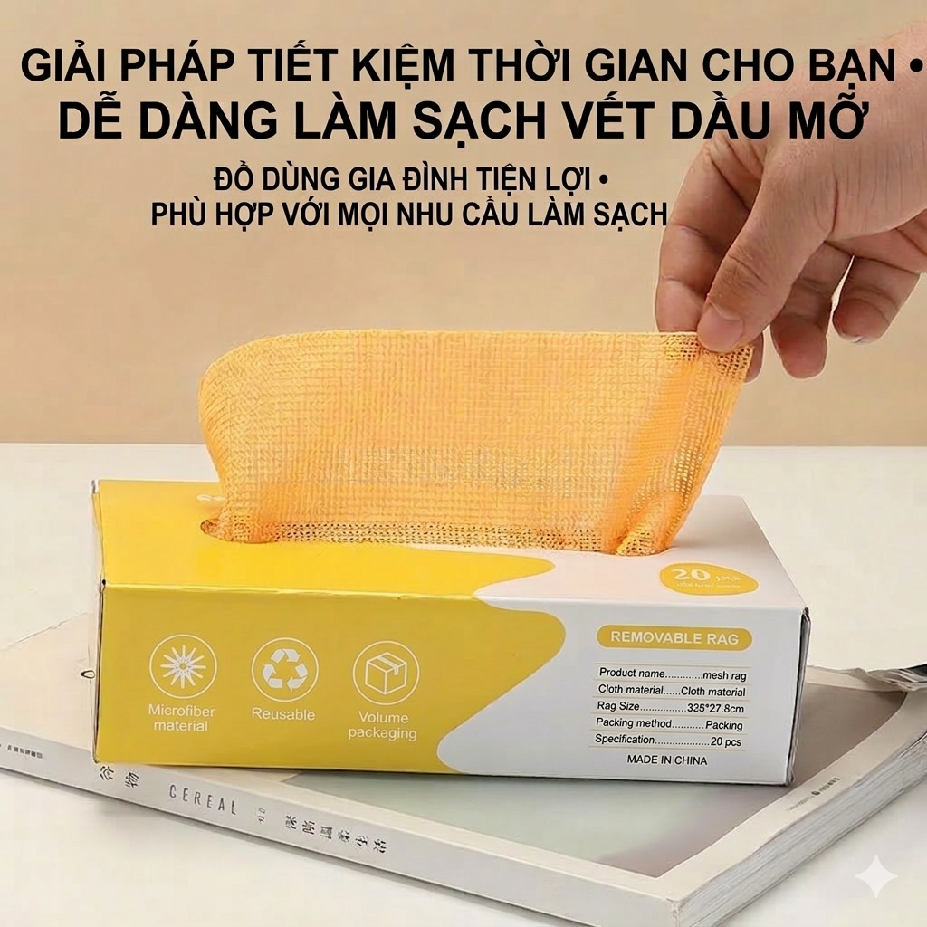 Khăn vải hộp rút Regoo Living hộp 20 khăn microfiber 20x20cm 250 gsm, thấm hút tốt, giặt dùng lại nhiều lần