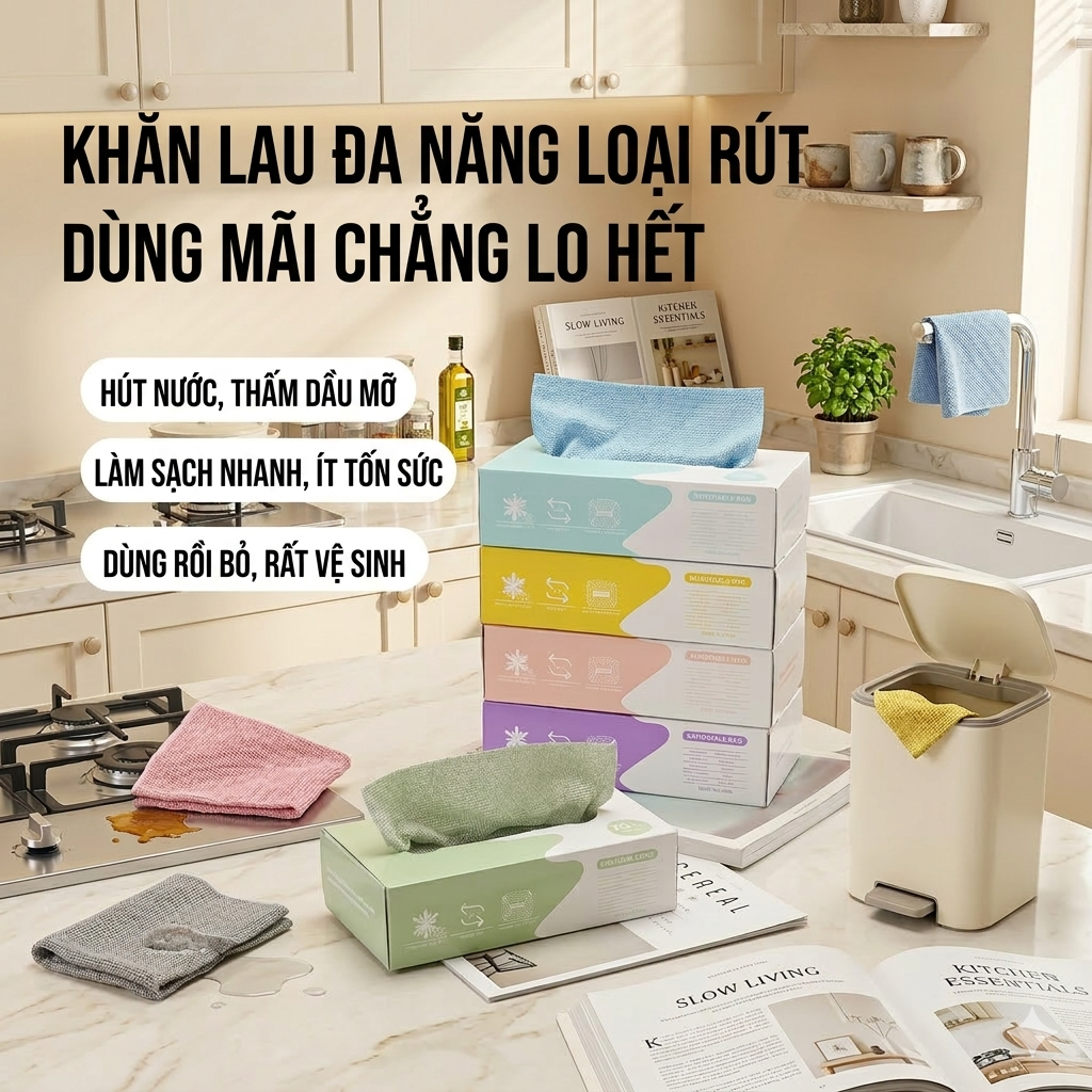 Khăn vải hộp rút Regoo Living hộp 20 khăn microfiber 20x20cm 250 gsm, thấm hút tốt, giặt dùng lại nhiều lần