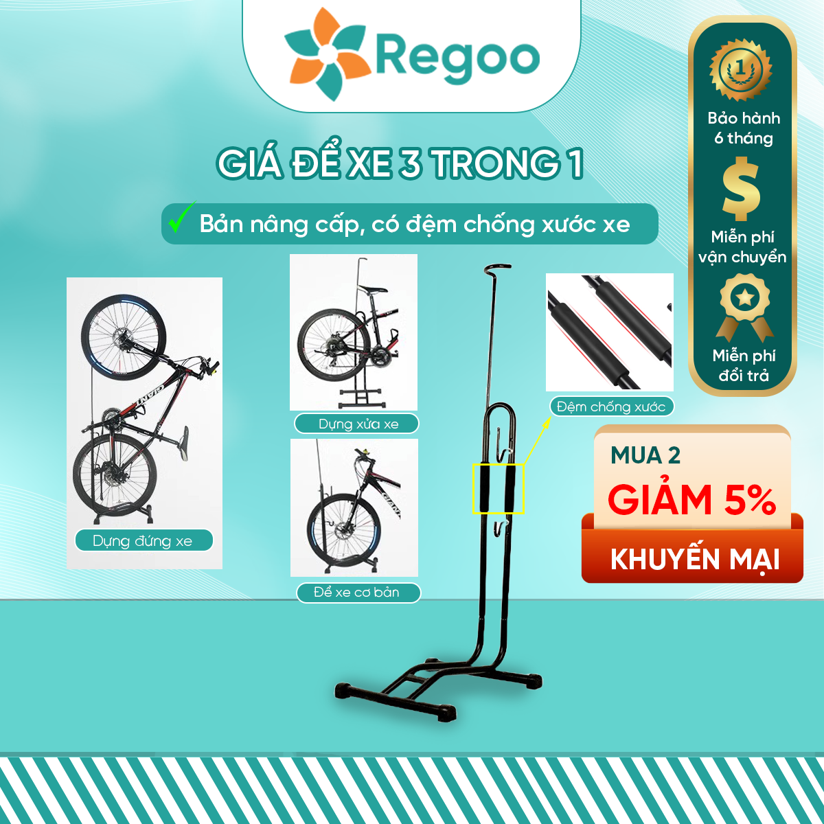 Giá đỡ xe đạp Regoo 3 chức năng, sử dụng thép cacbon chống han gỉ