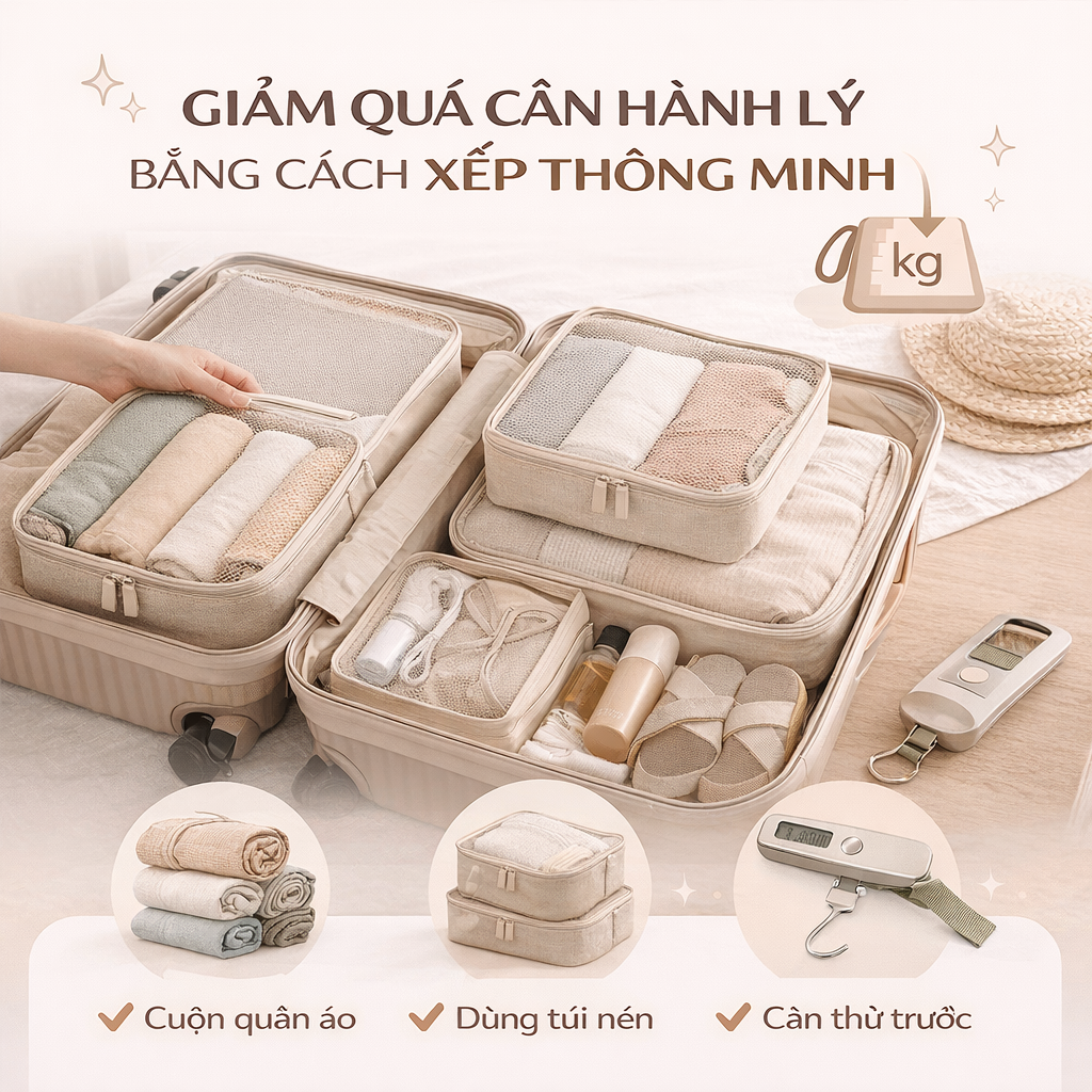 Giảm quá cân hành lý bằng cách xếp thông minh, không phải bằng cách bỏ bừa phút chót