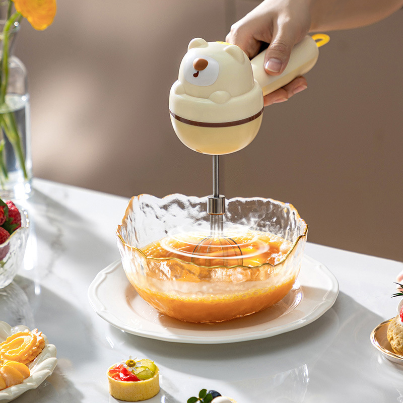 Máy đánh trứng, đánh bơ, máy đánh kem làm bánh cầm tay điện gia dụng nhỏ đa năng hình gấu dễ thương RG1332