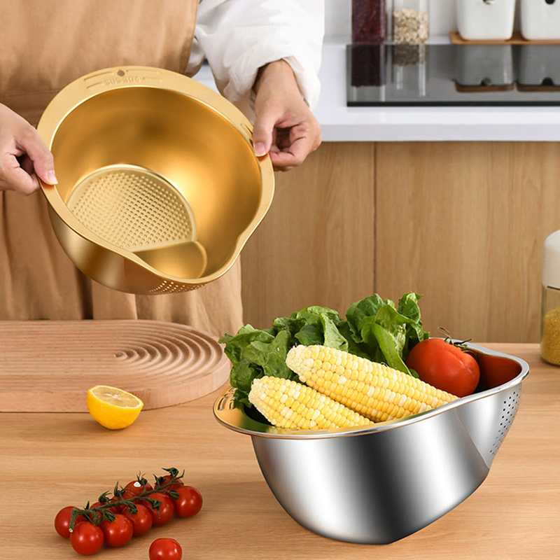 Chậu vo gạo inox 304 Regoo RG1634 đáy nghiêng thoát nước, dùng vo gạo rửa rau và chắt nước gọn hơn