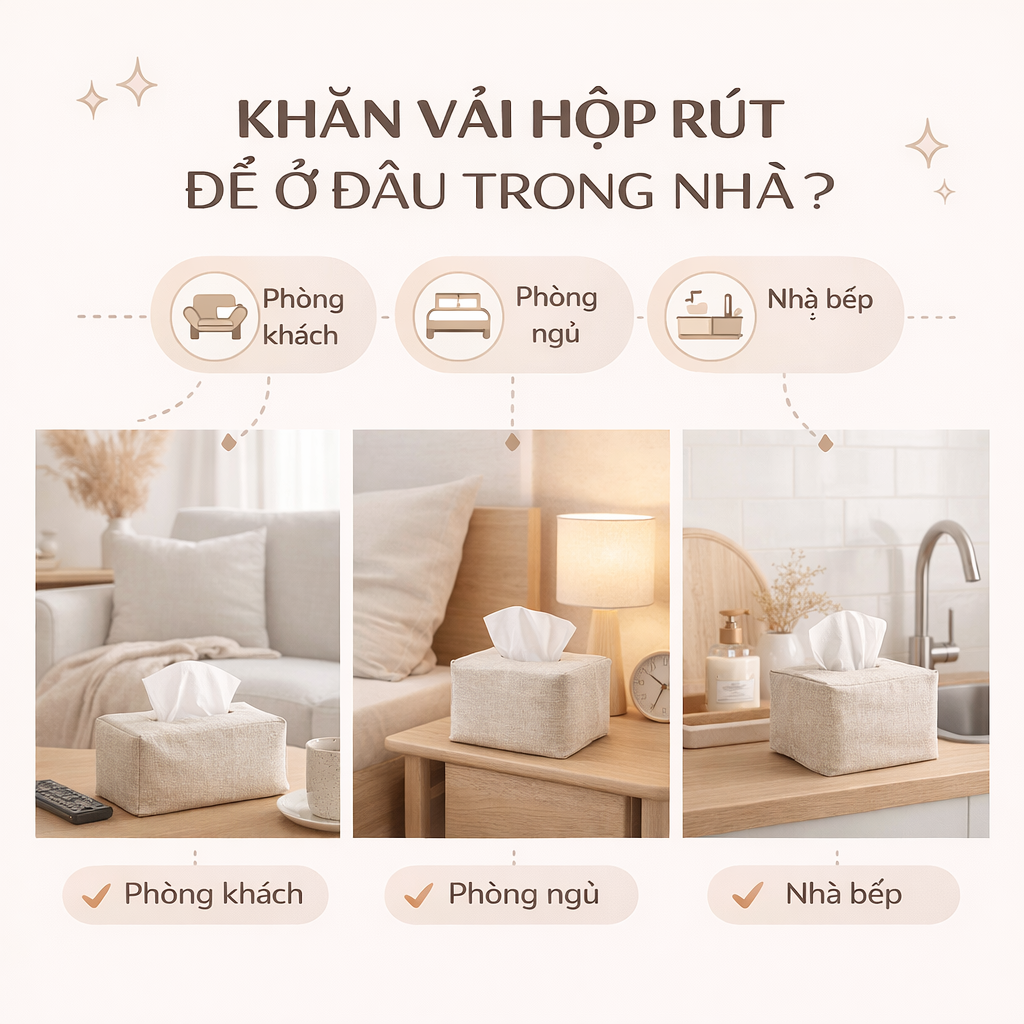 Khăn vải hộp rút dùng ở đâu trong nhà để tiện tay mà không bị phí?