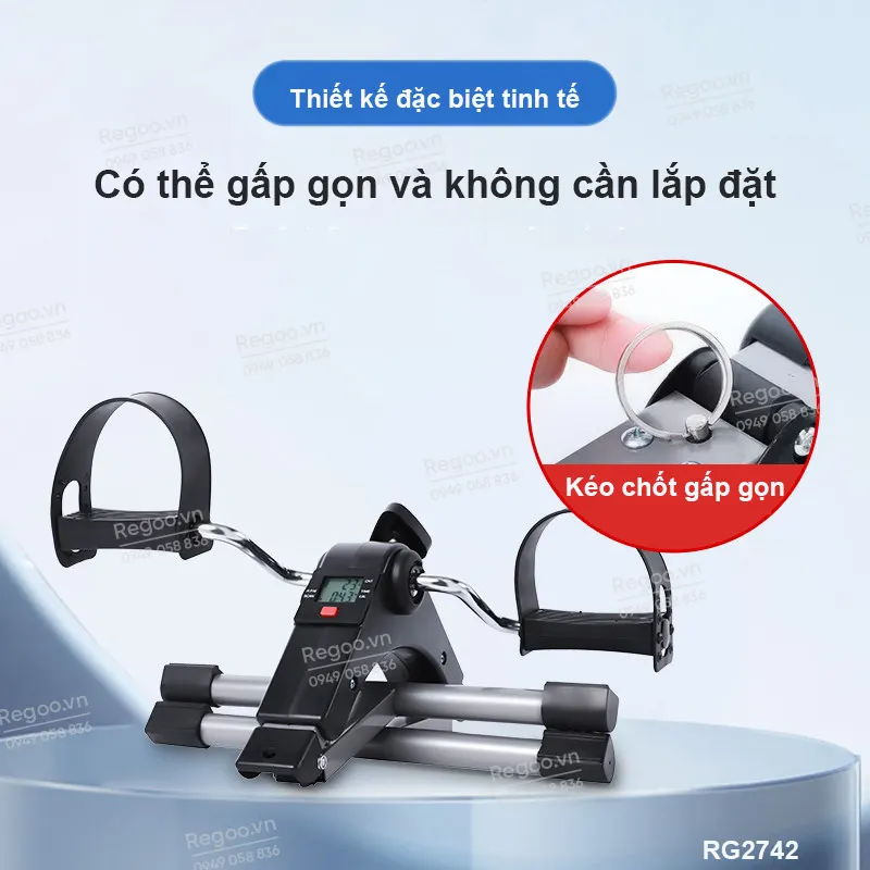 Xe đạp tập mini Regoo gấp gọn kê chân bàn làm việc RG2742, dụng cụ tập chân, có thể gập lại, thiết bị tập thể dục và đốt mỡ mini tiết kiệm không gian