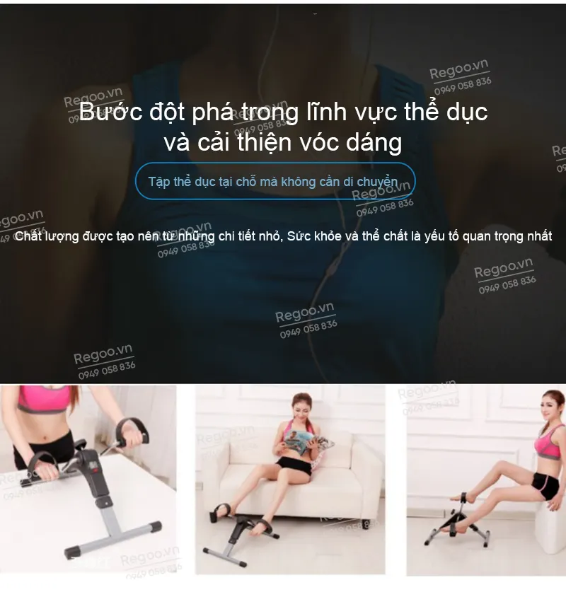 Xe đạp tập mini Regoo gấp gọn kê chân bàn làm việc RG2742, dụng cụ tập chân, có thể gập lại, thiết bị tập thể dục và đốt mỡ mini tiết kiệm không gian
