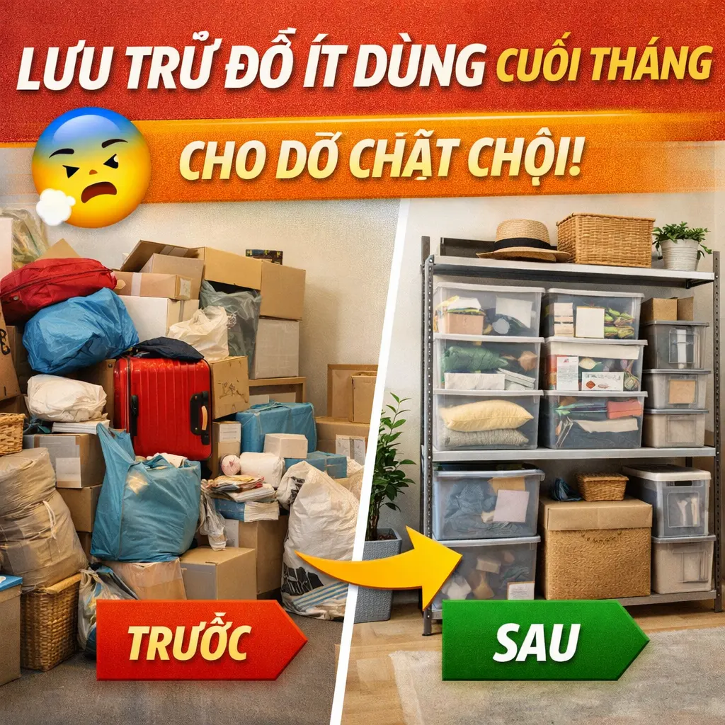 Lưu trữ đồ ít dùng cuối tháng cho đỡ chật: 6 bước gom đồ theo mùa mà không quên chỗ